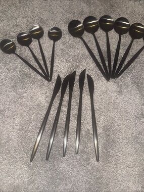 Odin Black 7 1/8 Brushed Stainless Steel Extra Heavy Weight Forged Knifes Spoons